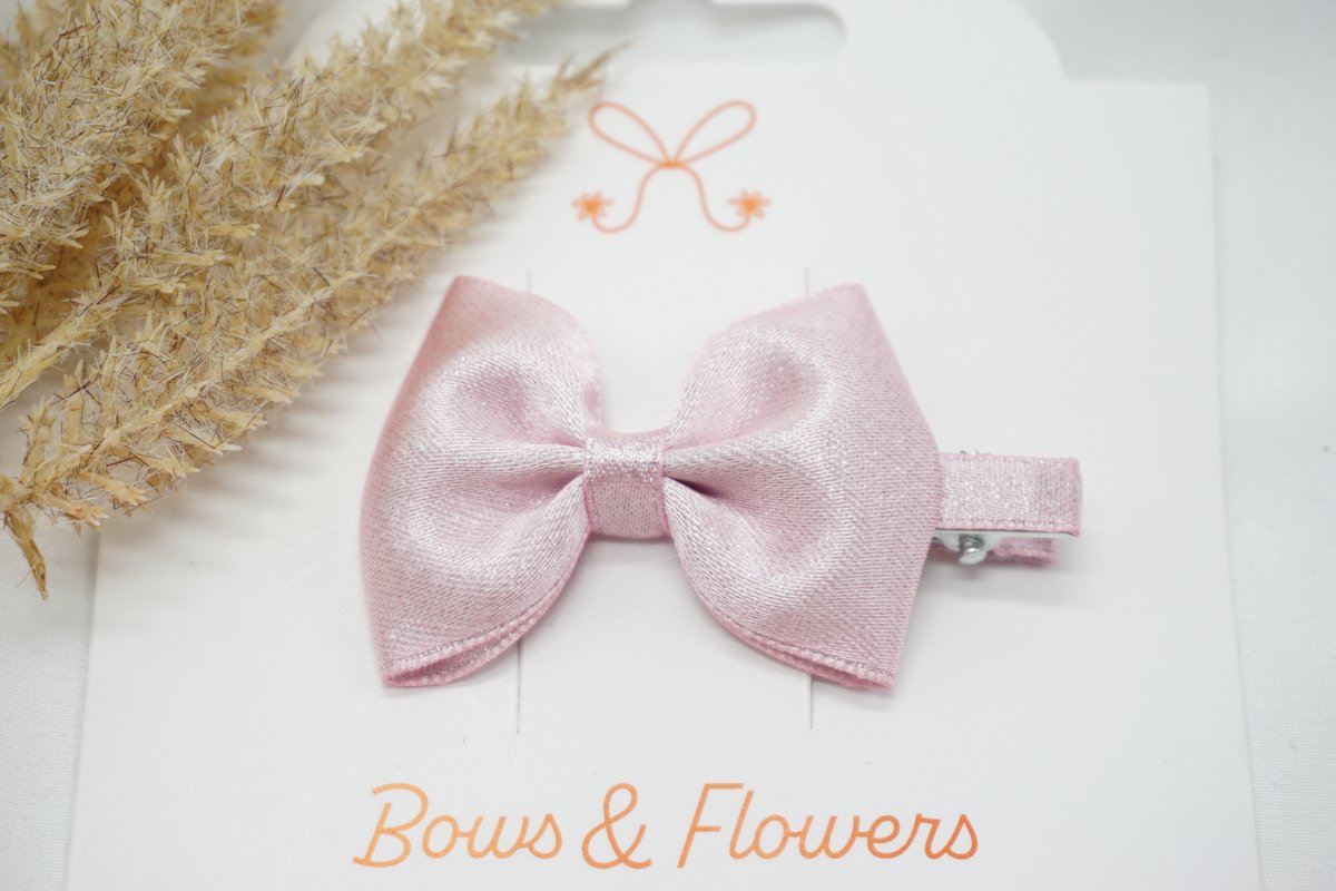 Haarstrikken Satijn Metallic Mini - Roze - Haarclip - Glitter - Baby shower - Bows and Flowers
