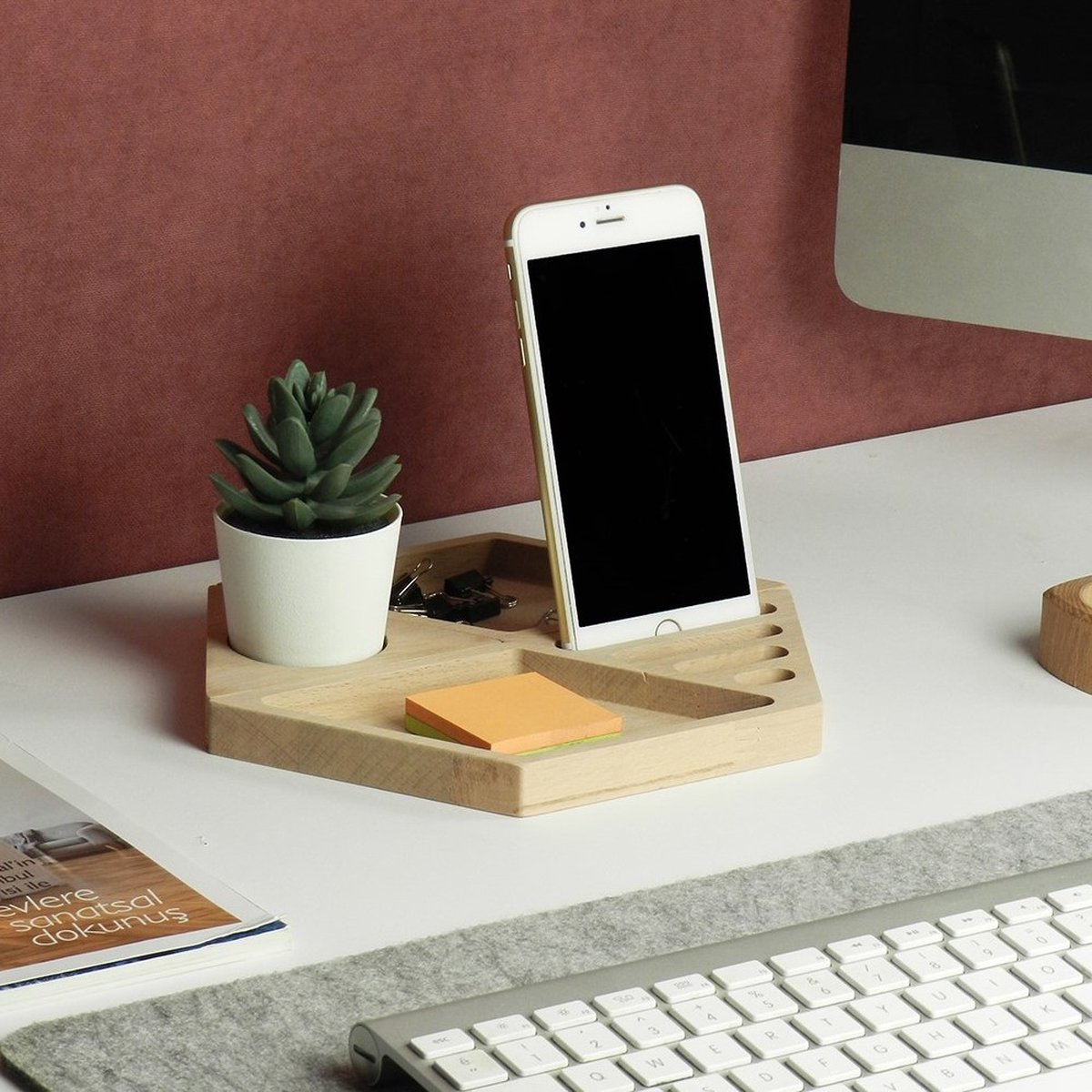 Fagus Wood - Touche Bureau Organizer - Natuurlijk Hout Organizer - Kantoor Bureau Organizer - Nieuw Werk Cadeau - Natural Kleur