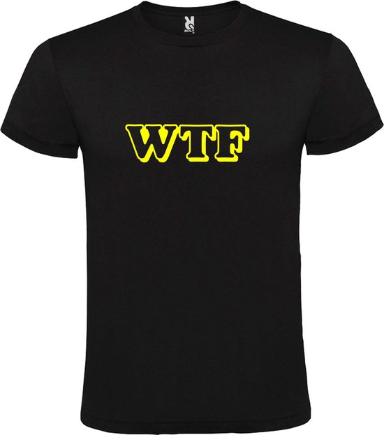 Zwart T-shirt ‘WTF’ Geel