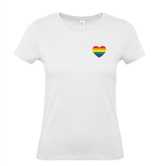 Dames T-shirt Regenboog hartje | Regenboog vlag | Gay pride kleding | Pride shirt | Wit | maat S