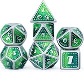 Top Dice™ - 7 Metalen Dobbelstenen Dungeons & Dragons – Zilver met Groen – Polydice set TRPG