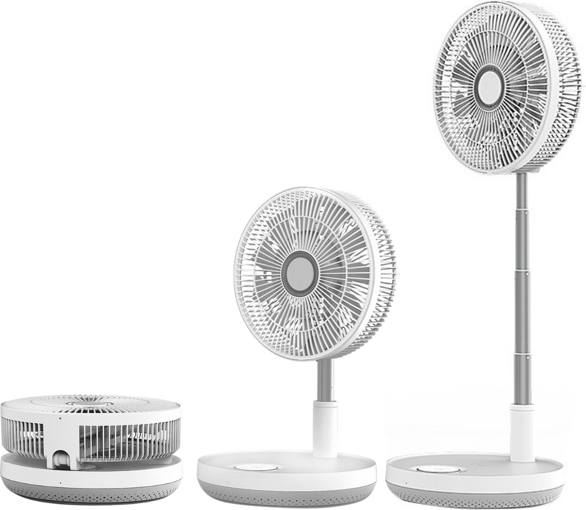 MOONIE'S® Ventilator – Tafelventilator – Statiefventilator – Vloerventilator – Met afstandsbediening - Opvouwbaar - Oplaadbaar - Wit