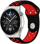Strap-it Ademend sport siliconen bandje - geschikt voor Huawei Watch GT 1 / GT 2 / GT 3 / GT 3 Pro / GT 4 46mm / GT 2 Pro / GT Runner / Watch 3 (Pro) / Watch 4 (Pro) / Watch Ultimate - zwart/rood