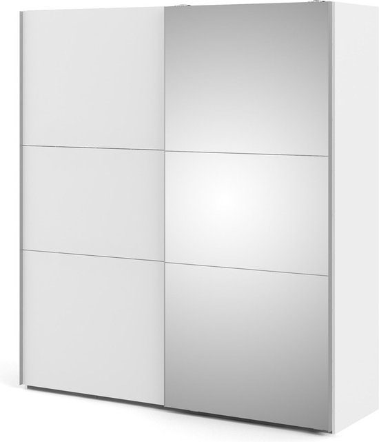 Saskia Schuifdeurkast B196 cm 1 deur en 1 spiegeldeur wit.