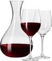 Rode wijnglas - 2 stuks met 1600 ml karaf - kristal