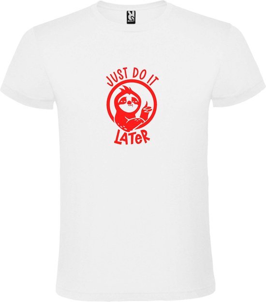 Wit T shirt met print van " Just Do It Later " print Rood size L