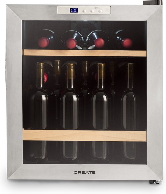 Koelkast: WINECOOLER WOOD L15 - Elektrische wijnkoeler voor 12 of 15 flessen met houten planken- 4 ° C tot 18 ° C, van het merk Create