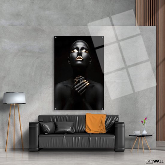 Luxe Plexiglas Schilderij Gold Lip Girl 2 | 100x150 | Woonkamer | Slaapkamer | Kantoor | Muziek | Design | Art | Modern | ** 5MM DIK**