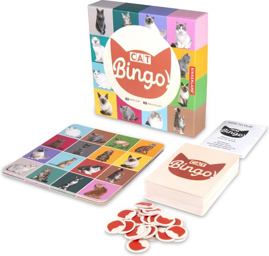Thumbnail van een extra afbeelding van het spel Kikkerland Cat Bingo - 54 katten soorten - 12 bingokarten - Reisspel - Pocket spel - Voor maximaal 12 spelers