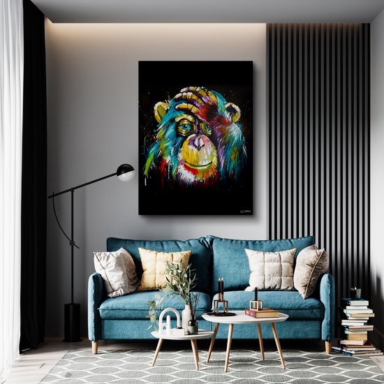Luxe Canvas Schilderij Monkey | 100x150 | Woonkamer | Slaapkamer | Kantoor | Muziek | Design | Art | Modern | ** 2CM DIK! **