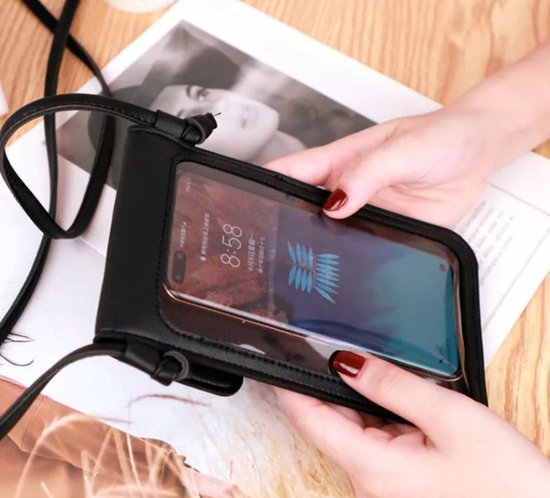 Schoudertas Mobieltasje Crossbodytas Telefoontasje Smartphone tas met Touchscreen Zwart