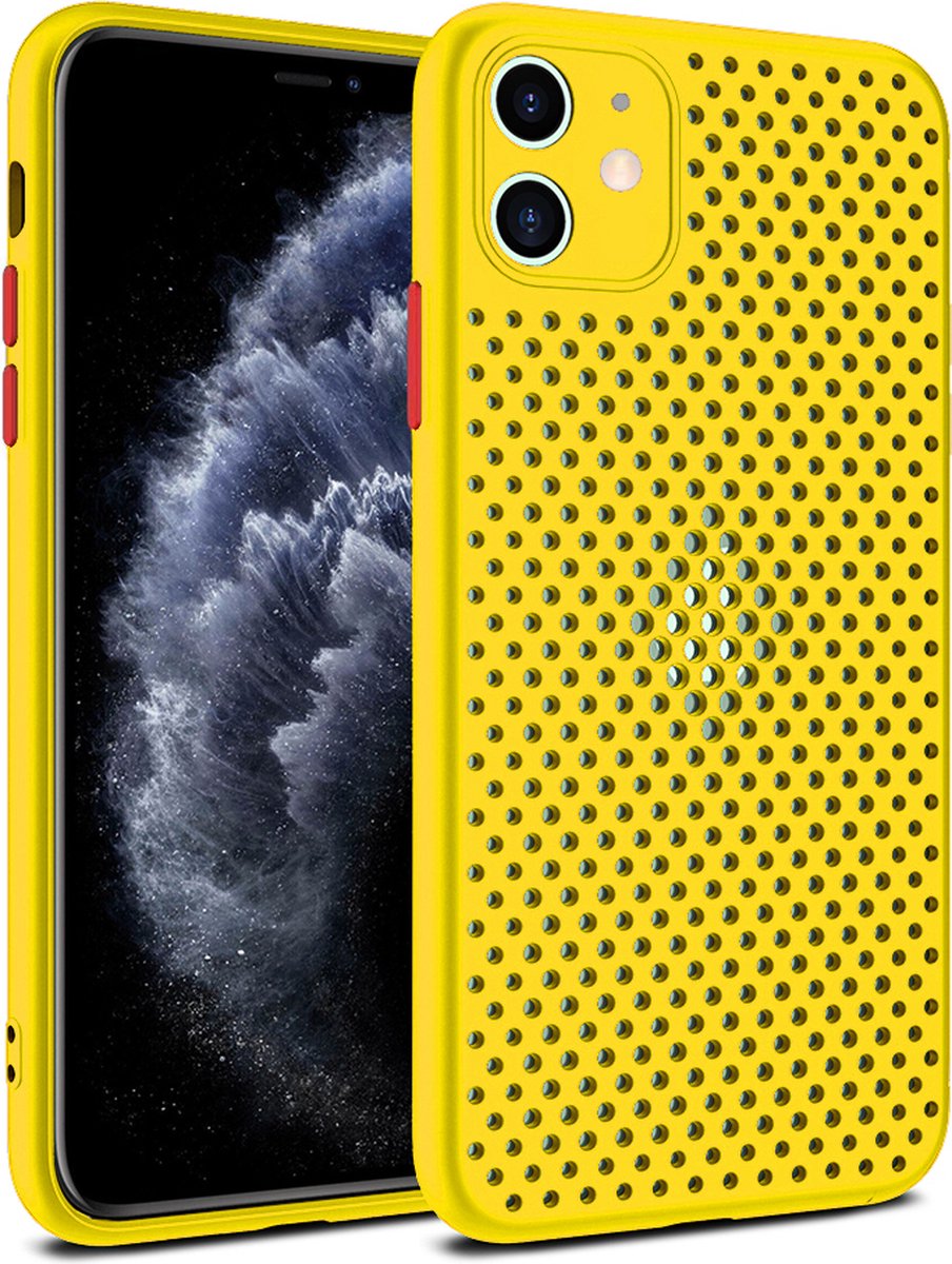 Smartphonica iPhone 11 siliconen hoesje met gaatjes - Geel geschikt voor iPhone 11