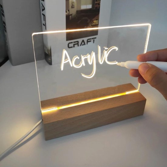 DIY TEKENING NACHTLAMP  luxe hout base - message board light LED -nachtlampje -USB -bureaulamp -slaapkamer lampje -woondecoratie-leuk voor cadeau