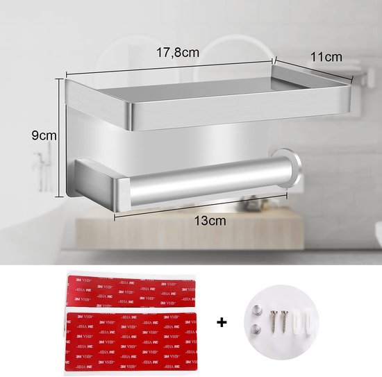 Toiletrolhouder, zonder boren, zelfklevend, roestvrij staal SUS304, voor keuken en badkamer