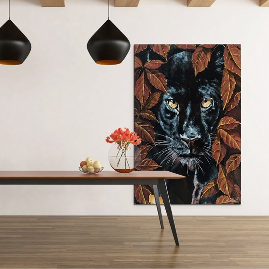 Luxe Canvas Schilderij Black Panther | 75x100 | Woonkamer | Slaapkamer | Kantoor | Muziek | Design | Art | Modern | ** 4CM DIK! 3D EFFECT**