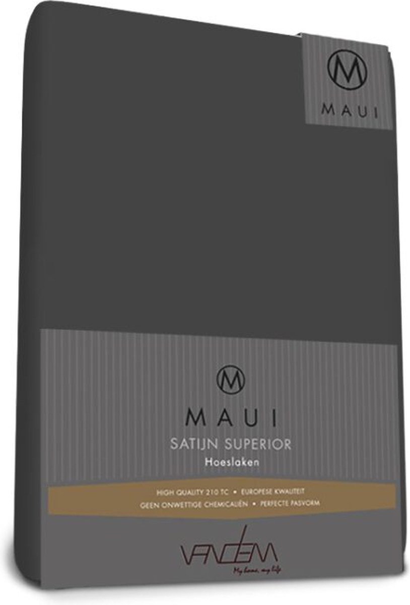 Maui - Van Dem - satijn Topper hoeslaken de luxe 200 x 210 cm antra