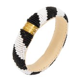 Return to Sender | Zwart witte armband 22 mm met diagonale streep Beaded bracelet slim - - Zwart