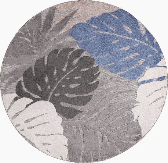 Muratap Floral Buitenkleed Rond - Beige - 150 CM ROND - Tuintapijt - Buitentapijt - Vloerkleed Buiten en Binnen