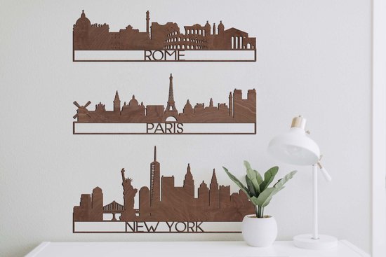 DECORATION MURALE EN BOIS / DECORATION MURALE EN BOIS - DECORATION MURALE / ART MURAL - Skyline - ROME - 145 x 41cm - BOIS FONCE / BOIS FONCE - DESSIN MURAL DESIGN - SALON TENDANCE & HIP - CITY - CITYTRIP - EYECATCHER - CITY