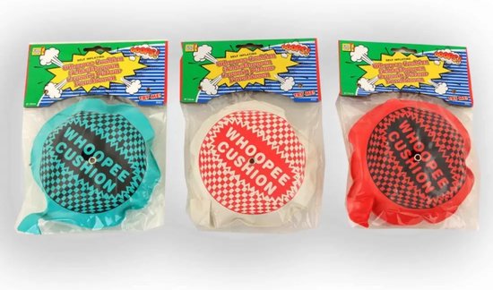 Scheetkussen - Combideal 3 stuks - Blauw, Wit, Rood - Scheetzak - Whoopee Cushion - 16cm