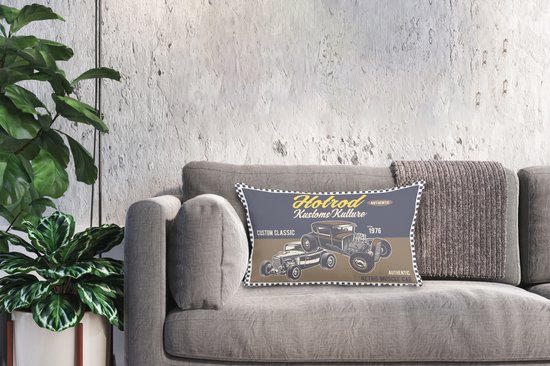 Coussins décoratifs - Oreillers Salon - 50x30 cm - Mancave - Voiture - Rétro - Blauw - Marron
