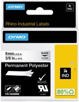 DYMO Rhino industriële labels | Permanent Polyester | 9 mm x 3,5 m | zwarte afdruk op transparant | zelfklevende labels voor Rhino & LabelManager labelprinters