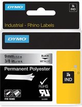 DYMO Rhino industriële labels | Permanent Polyester | 9 mm x 3,5 m | zwarte afdruk op metallic | zelfklevende labels voor Rhino & LabelManager labelprinters