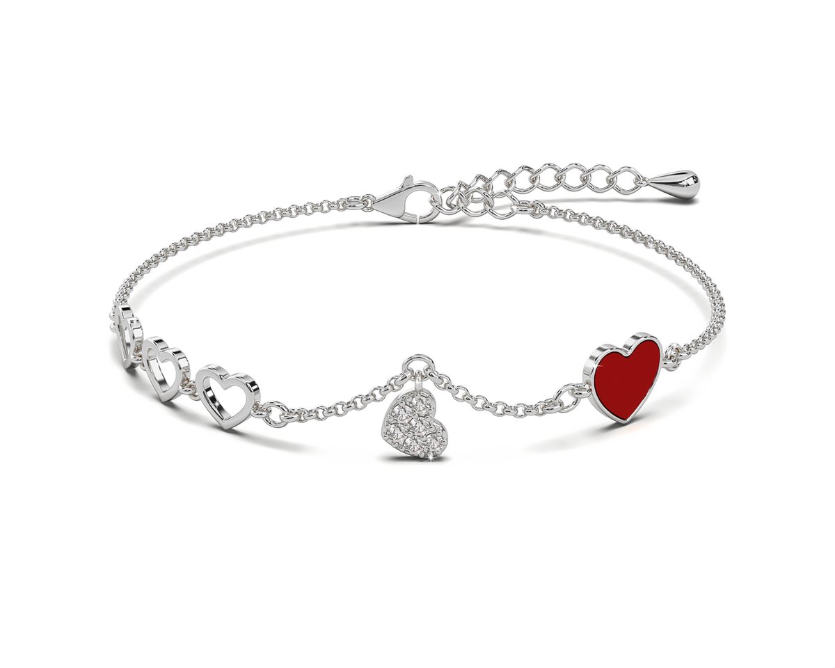 Malinsi® Armband Dames 5 Hartjes - Zilverkleurig Armbandje 17+4cm RVS - Sieraden Armbanden Vrouw - vriendschapsarmbandjes