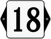 Huisnummerbord klassiek - huisnummer 18 - 16 x 12 cm - wit - schroeven  - nummerbord  - voordeur