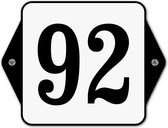 Huisnummerbord klassiek - huisnummer 92 - 16 x 12 cm - wit - schroeven  - nummerbord  - voordeur