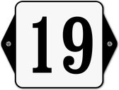 Huisnummerbord klassiek - huisnummer 19 - 16 x 12 cm - wit - schroeven  - nummerbord  - voordeur
