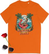 T-shirt d'été amusant - Summer Vibes - T-shirt d'été amusant pour femme et homme - T-shirt d'été homme femme - Tailles unisexes : SML XL XXL XXXL - Couleurs du t-shirt : blanc, noir, orange et bleu.