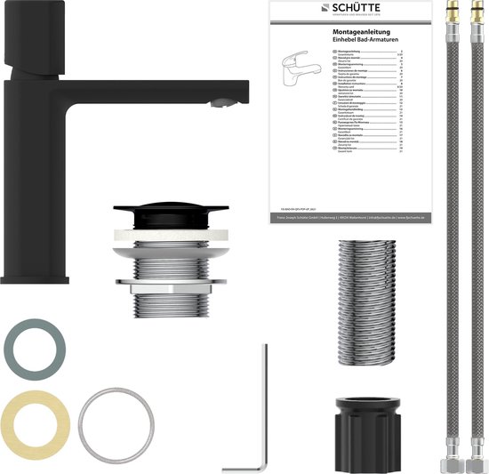 SCHÜTTE New York Robinet pour lavabo / Mitigeur - avec vidage à bouton-poussoir - noir mat