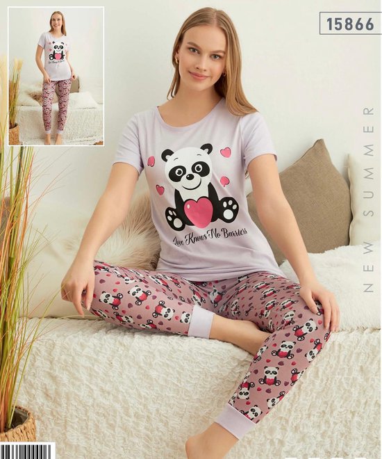 Pyjama- Huispak 2-delig- Pyjama dames volwassenen- Vrijetijdskleding - Fashion Home&Sleep Wear 15866- Crème/lichtroos- Maat M