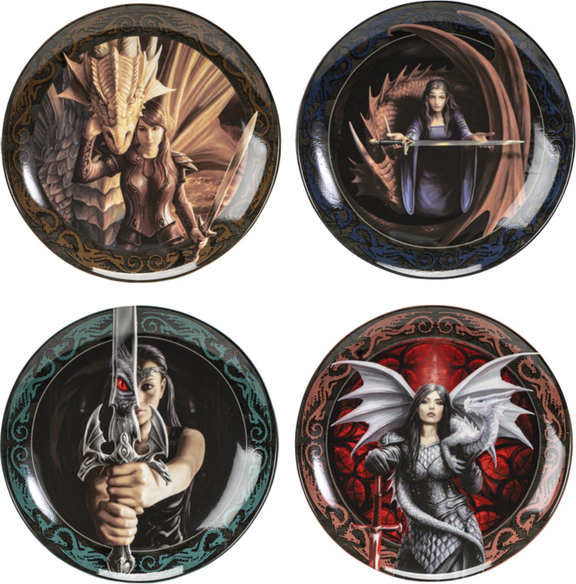 Fantasy Giftshop Anne Stokes dessert plates â€“ Warrior Maidens