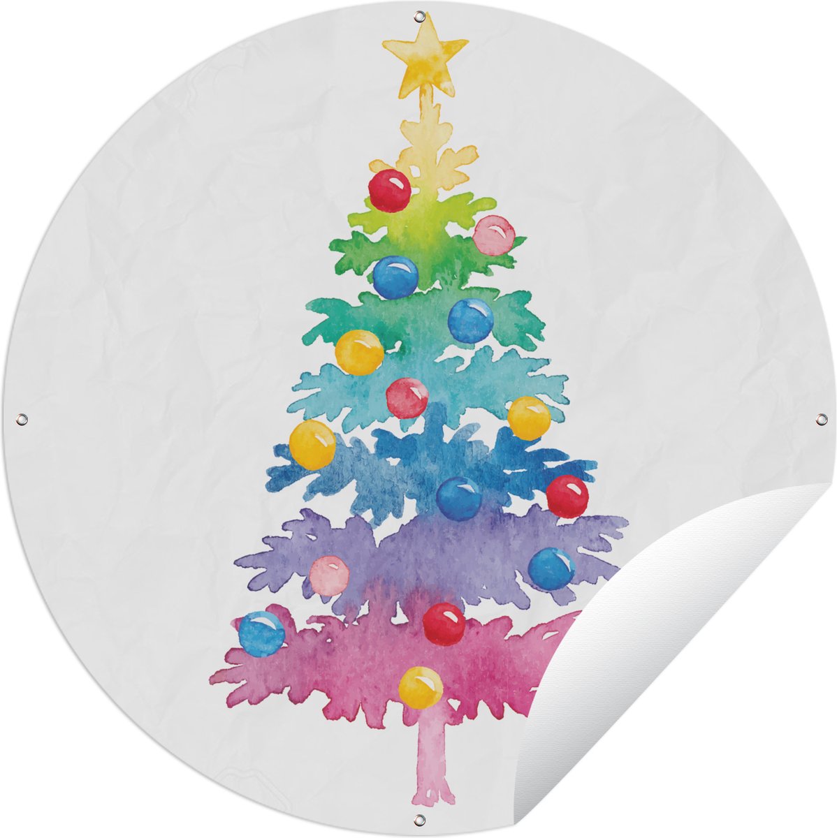 Tuincirkel Illustratie van Kerstboom op Ronde Tuinposter - 90x90 cm.