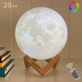 ApolloX Maan Lamp 3D – 20CM Maanlamp – Tafellamp – Kamerlamp – Sfeerlamp – Slaapkamer – Nachtlamp – Maanlampje – 16 Led Kleuren – Accu 15 tot 89 Branduren – Extra Realistisch – Incl. Afstandsbediening