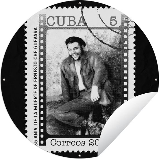 Tuincirkel Postzegel met Che Guevara - zwart wit - 90x90 cm - Ronde Tuinposter - Buiten