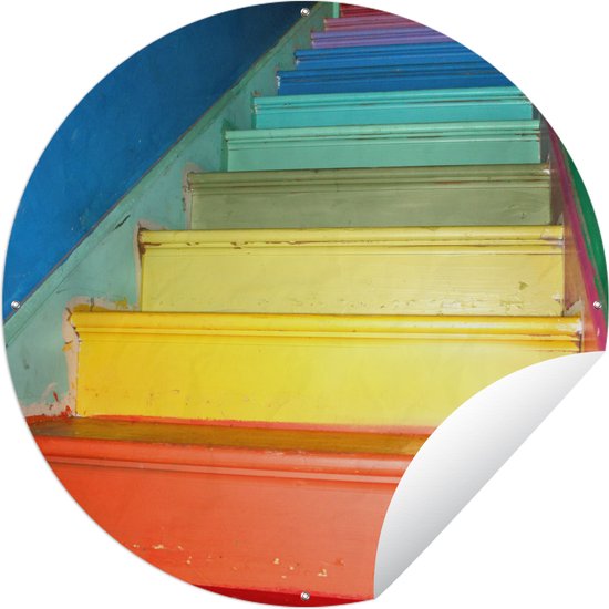 Tuincirkel Trap met de kleuren van de regenboog - 90x90 cm - Ronde Tuinposter - Buiten
