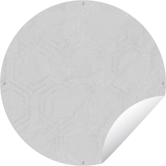 Tuincirkel Glitter - Hexagon - Zwart - Wit - 120x120 cm - Ronde Tuinposter - Buiten XXL / Groot formaat!