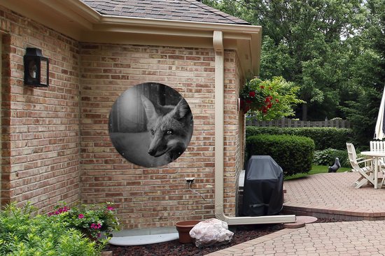 Garden Circle Animaux - Renard - Forêt - Zwart - Wit - 90x90 cm - Affiche de jardin ronde - Extérieur