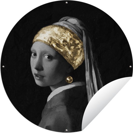 Tuincirkel Meisje met de parel - Vermeer - Kunst - 90x90 cm - Ronde Tuinposter - Buiten
