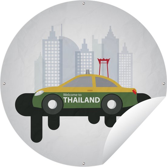 Tuincirkel een taxi in bangkok - 60x60 cm - Ronde Tuinposter - Buiten