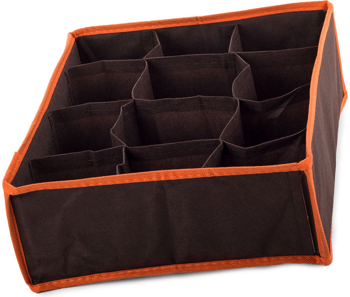 2X Organizer voor ondergoed en sokken lades - 12 Vaks - Bruin/Oranje - Materiaal linnen - Goed luchtdoorlatend - 30cm x 24cm x 10cm