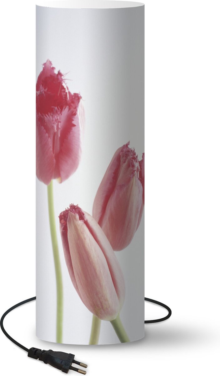 Lamp - Nachtlampje - Tafellamp slaapkamer - Drie roze tulpen - 60 cm hoog - Ø19.1 cm - Inclusief LED lamp
