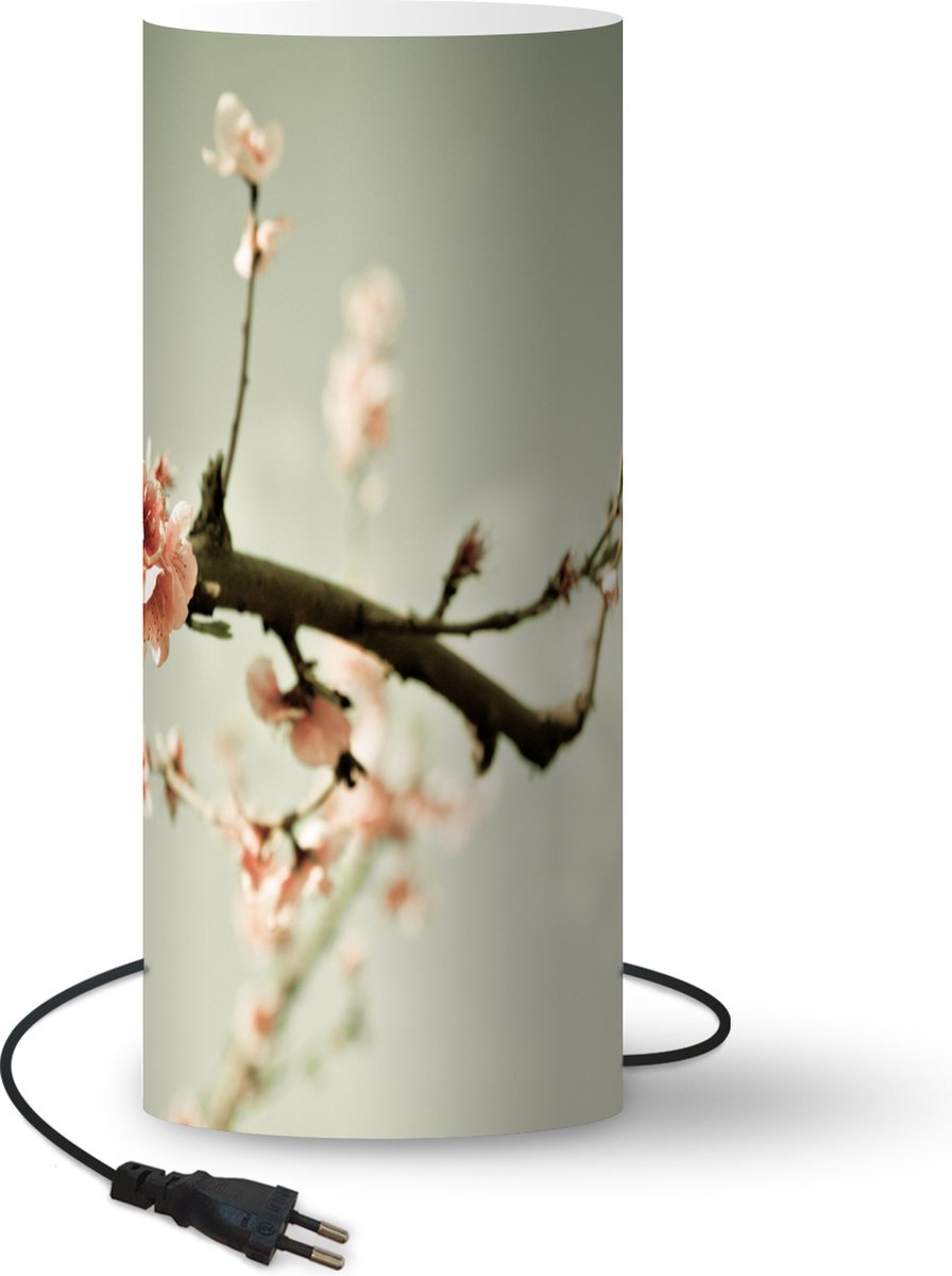 Lamp - Nachtlampje - Tafellamp slaapkamer - Tak met perzikbloesem - 54 cm hoog - Ø22.9 cm - Inclusief LED lamp