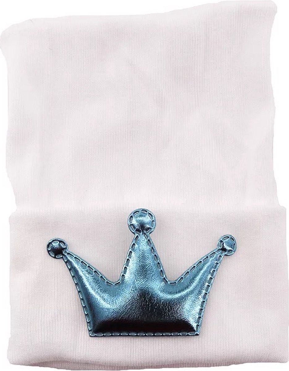 Newborn muts met blauwe kroon | Blauw | Geboortemuts | Ziekenhuismuts | Jongen | Exclusive Luxury Gift.nl