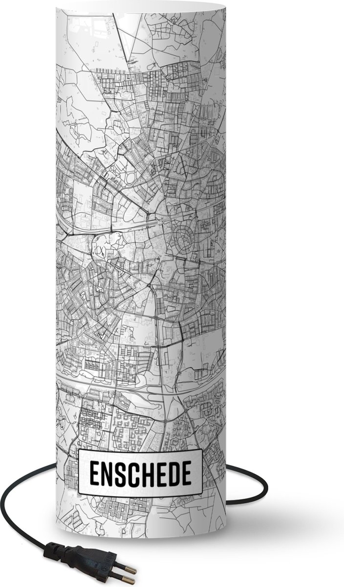 Lamp - Nachtlampje - Tafellamp slaapkamer - Stadskaart Enschede - 70 cm hoog - Ø22.3 cm - Inclusief LED lamp - Plattegrond