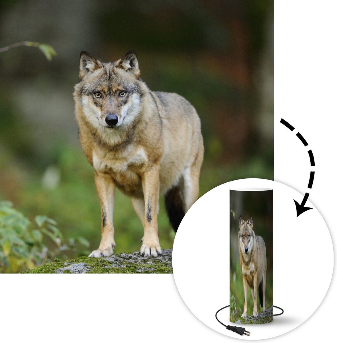 Lamp - Nachtlampje - Tafellamp slaapkamer - Wolf - Azië - Planten - 50 cm hoog - Ø15.9 cm - Inclusief LED lamp