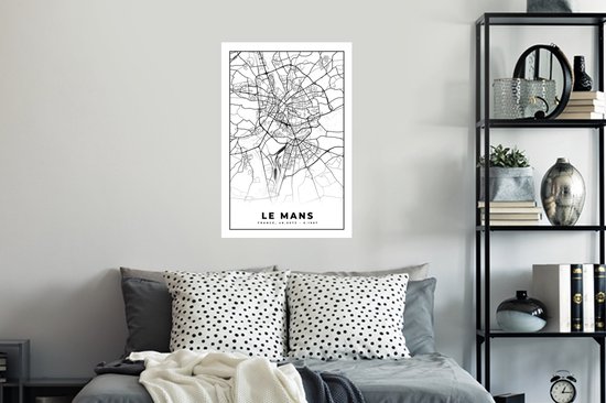 Stickers muraux - Plan d'étage - Carte - Le Mans - France - Plan de la ville - Zwart et blanc - 40x60 cm - Film adhésif